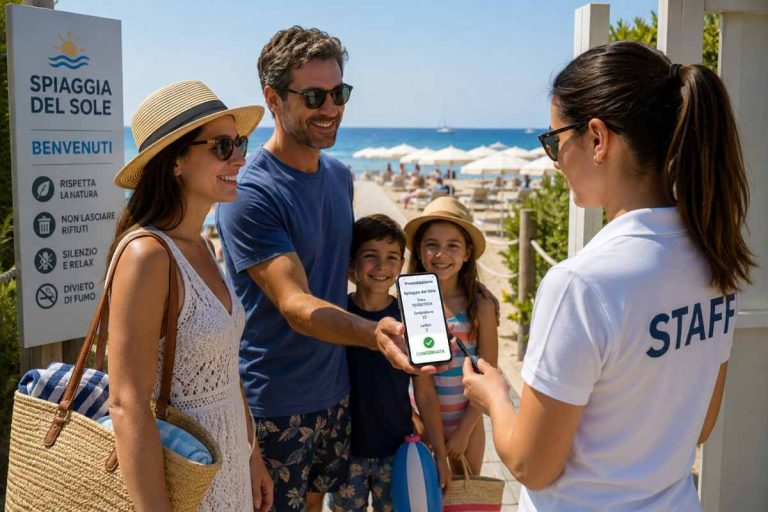 famiglia entra in spiaggia